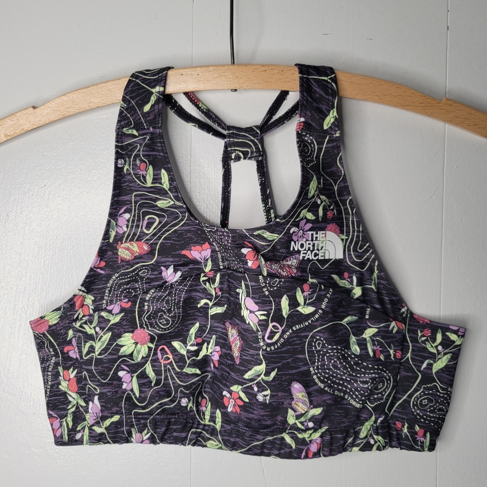 North Face Girls Never Stop‎ Bralette XL 14/16 Black Floral Athletic Performance